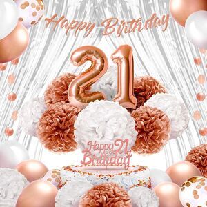 EpiqueOne 21st Happy Birthday Party Decorations 41 Pieces Set, Rose Gold